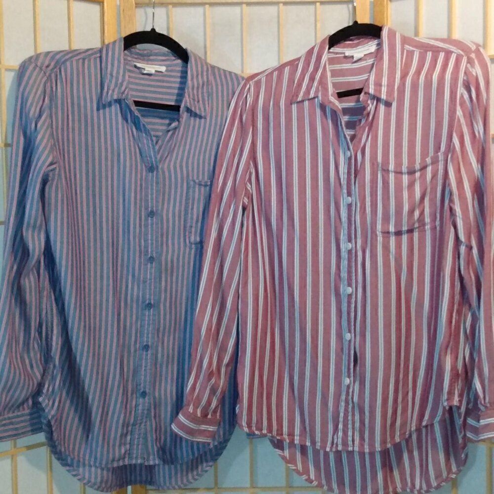 BeachLunchLounge Button Down Shirt Lot 2 Striped Rayon Lyocell Women's XS